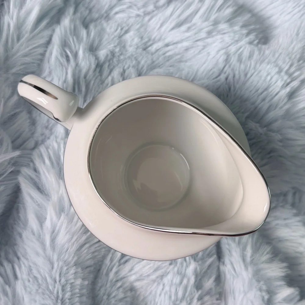 Vintage Creamer Sone China Japan Moderne 2467 Platinum Trim White Floral Scroll